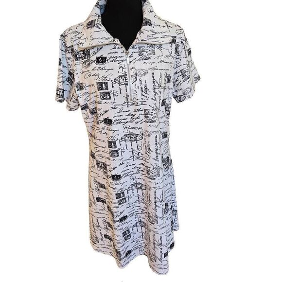 Parsley and Sage Womens Graphic Print 1/4 Zip Shirt Mini Dress Black White Large - Picture 12 of 12